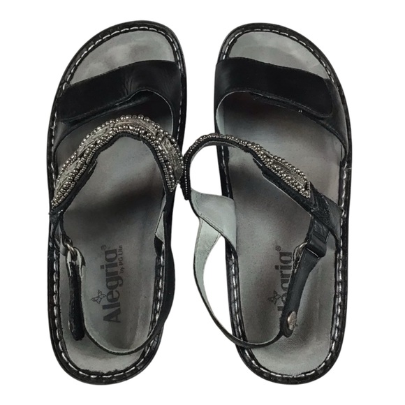 Alegria PG Lite Black Leather Sandals 11 - Picture 2 of 7
